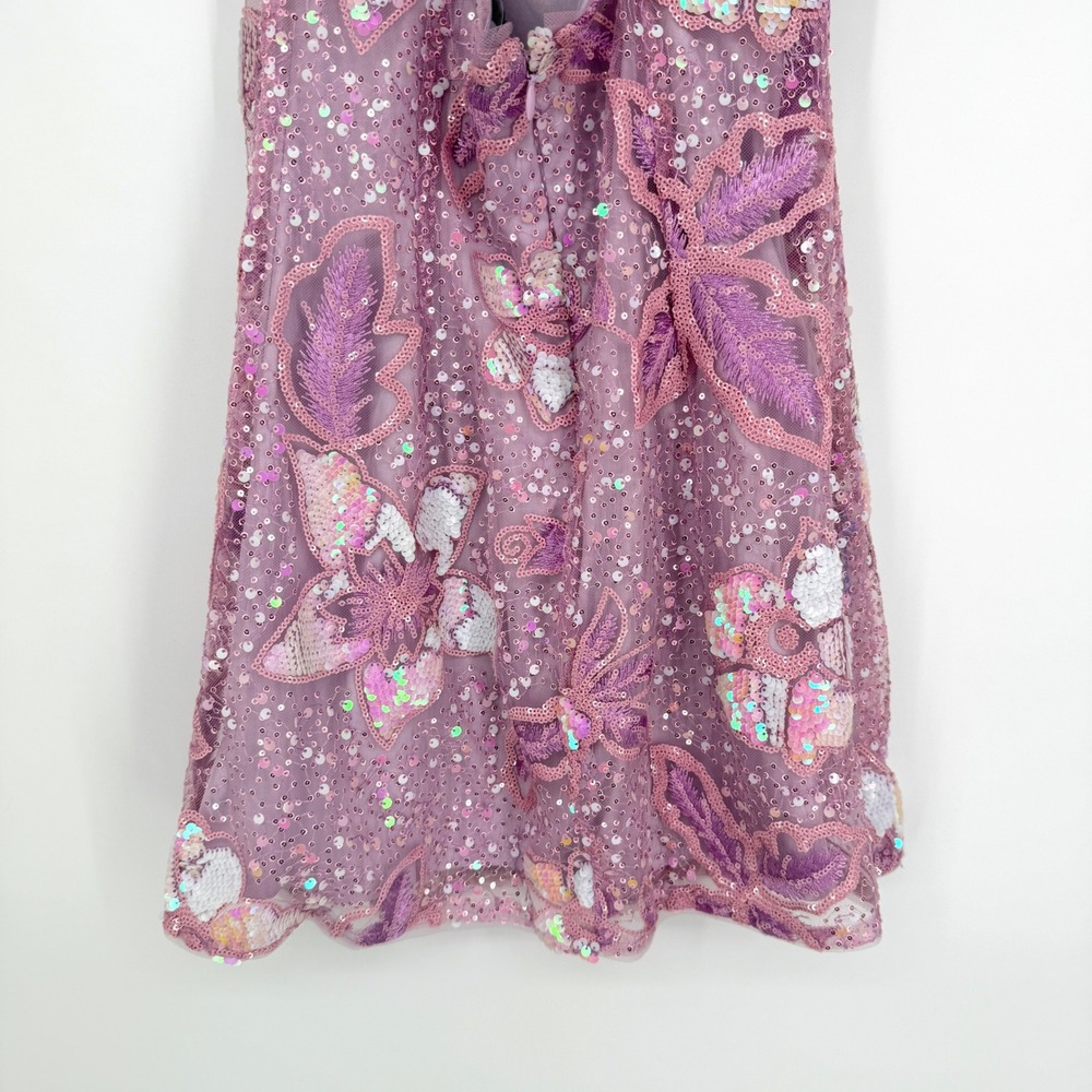 Lulus Get Up and Glow Mini Dress Lavender Sequin Embroidered Butterfly Floral S - Picture 10 of 13